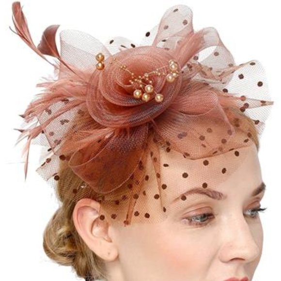 Fascinators Hat for Women Tea Party Headband Kentucky Derby Wedding Flower Brown main image 4
